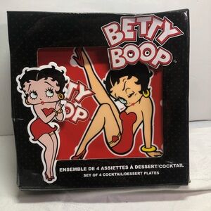 Betty Boop Cocktail Dessert Square Plate Set of 4 Red Ceramic Collectible 2014